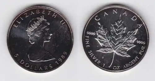 5 Dollar Silber Münze Kanada Meaple Leaf 1989 1 Unze Feinsilber (137641)