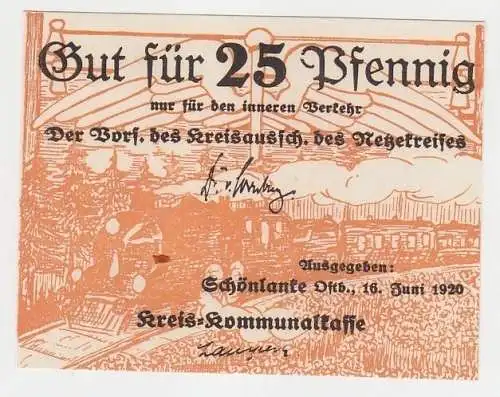25 Pfennig Banknoten Notgeld Kreiskommunalkasse Schönlanke 1920 (112838)