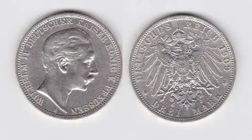 3 Mark Silbermünze Preussen Kaiser Wilhelm II 1909 Jäger 103 (131408)
