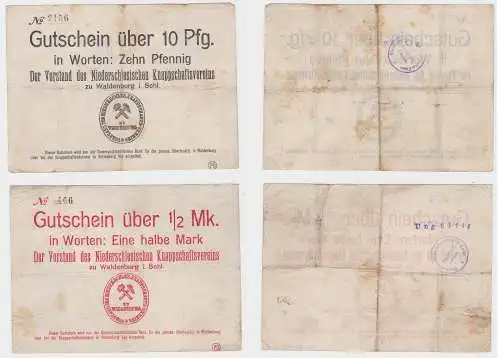 10 & 50 Pfennig Banknoten Notgeld Waldenburg in Schlesien (132165)