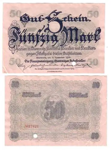 50 Mark Banknote Finanzvereinigung Chemnitzer Industrieller 16.11.1918 (113074)