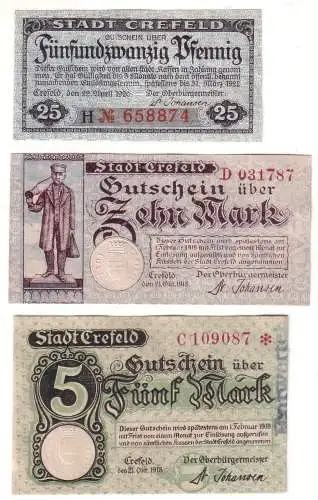 3 Banknoten Notgeld Stadt Crefeld 1918 - 1920 (112318)