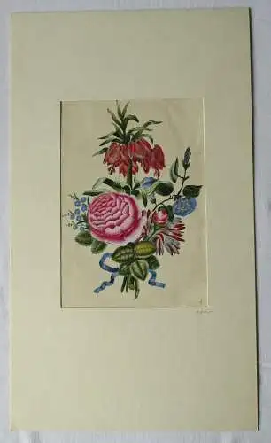 Seltene Malerei Blumenstrauß mit verschiedenen Blüten um 1850 (117255)