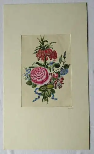 seltene Malerei Blumenstrauß mit verschiedenen Blüten um 1850 (117255)