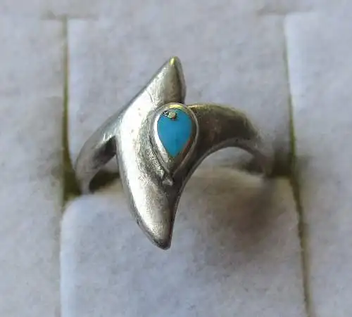 Zierlicher 825er Silber Damen Ring mit kleinem türkisem Stein (101324)