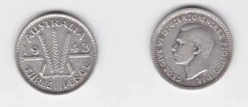 3 Pence Silber Münze Australien 1943 ss (153113)
