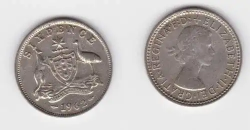 6 Pence Silber Münze Australien 1962 ss (153742)