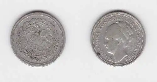 10 Cents Silber Münze Niederlande Wilhelmina 1930 ss (152435)