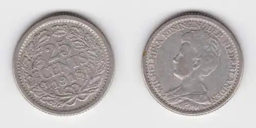 25 Cents Silber Münze Niederlande Wilhelmina 1918 ss (152563)