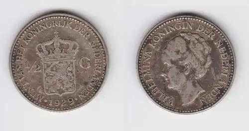 1/2 Gulden Silber Münze Niederlande 1929 Wilhelmina 1929 ss+ (152654)