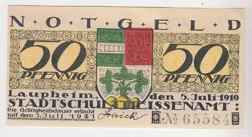 50 Pfennige Banknote Notgeld Stadtschultheissenamt Laupheim 1919 (111943)