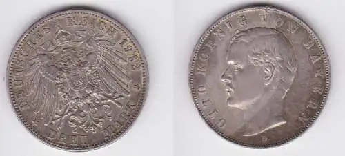 3 Mark Silbermünze Bayern König Otto 1912 Jäger 47  (121638)