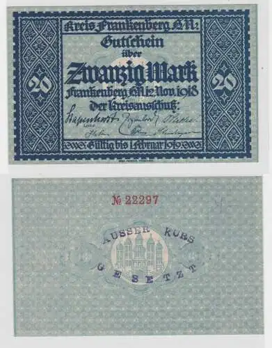 20 Mark Banknote Kreis Frankenberg Hessen Nassau 12.11.1918 (136317)