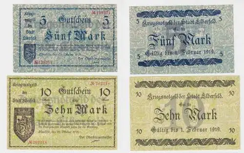 5 und 10 Mark Banknoten Notgeld Stadt Elberfeld 1918 (136277)
