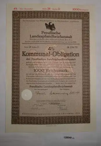 1000 Reichsmark Aktie Preußische Landespfandbriefanstalt Berlin 1941 (128049)