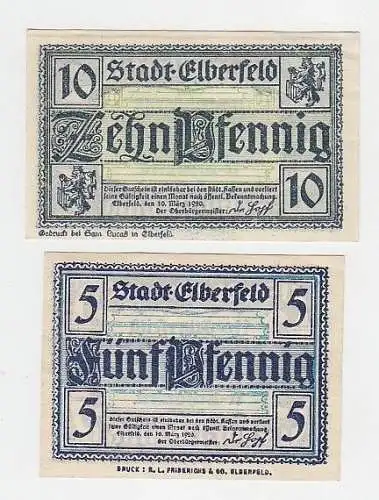 5 und 10 Pfennige Banknoten Notgeld Stadt Elberfeld 1920 (110985)