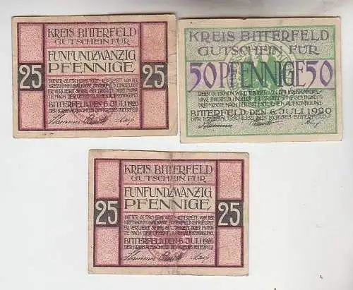 2 x 25 und 50 Pfennige Notgeld Kreis Bitterfeld 1920 (110101)