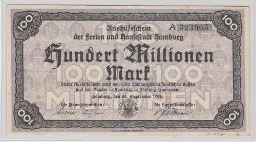 100 Millionen Mark Banknote Aushilfsschein Hamburg 24.9.1923 (135800)