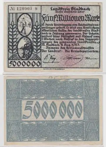 5 Millionen Mark Banknote Landkreis Gladbach 8.8.1923 (135839)