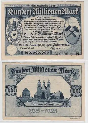 100 Millionen Mark Banknote Moers Verein der Bergwerke 4.9.1923 (136283)