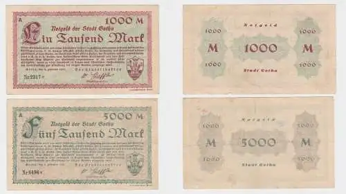 1000 und 5000 Mark Banknoten Inflation Stadt Gotha 8.2.1923 (135642)