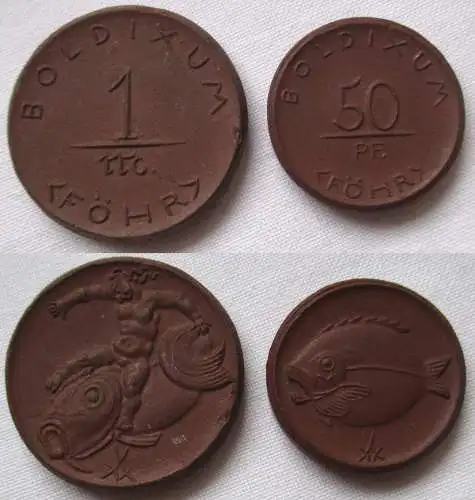 1 Mark + 50 Pfennig Porzellan Notgeld Münze Boldixum (Föhr) (119384)