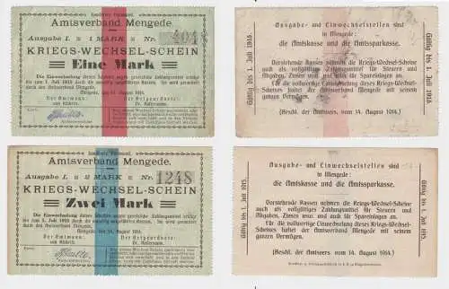 1 und 2 Mark Banknote Kriegswechselschein Amtsverband Mengede 10.3.1917 (137595)