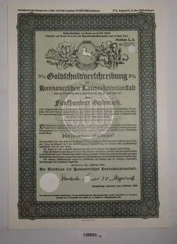 500 Goldmark Schuldverschreibung Hannoverschen Landeskreditanstalt 1928 (128855)