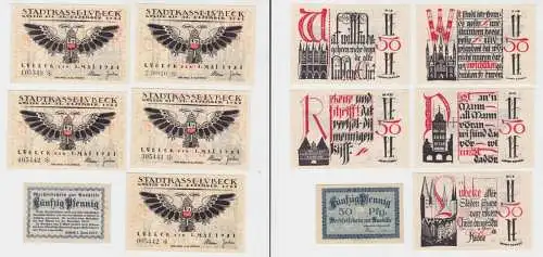 6 Banknoten Notgeld Notgeld Stadtkasse Lübeck 1.5.1921 (136398)