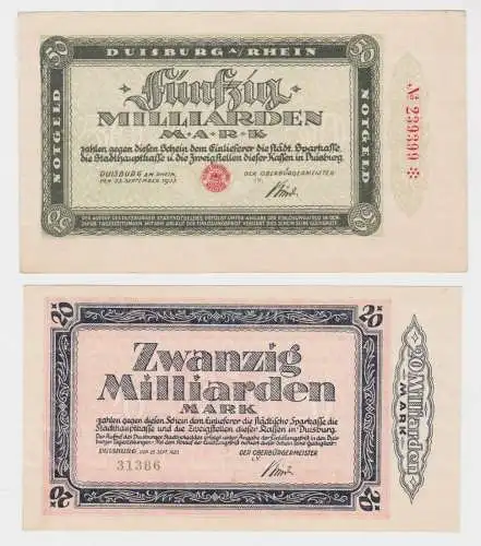 20 & 50 Milliarden Mark Banknote Stadt Duisburg 25.9.1923 (137431)
