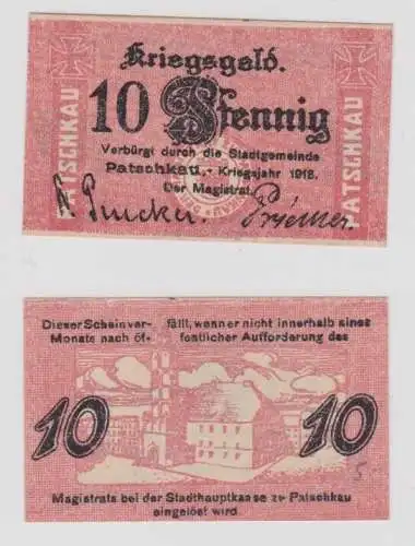 10 Pfennig Banknote Kriegsgeld der Stadtgemeinde Patschkau 1918 (136399)