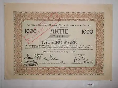 1000 Mark Aktie Gorkauer Societäts Brauerei AG 18. September 1923 (128865)