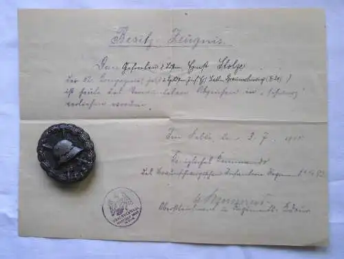Urkunde zum Verwundetenabzeichen Inf.Ers.Batl.Braunschweig 1918 (115508)