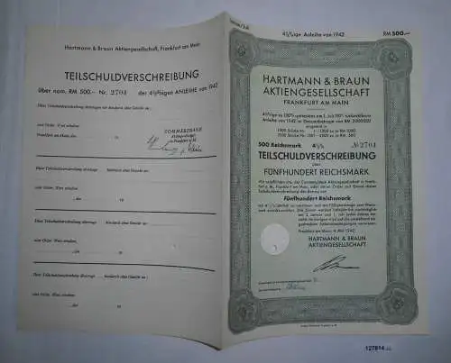 500 Reichsmark Schuldverschreibung Hartmann & Braun AG Frankfurt 1942 (127814)