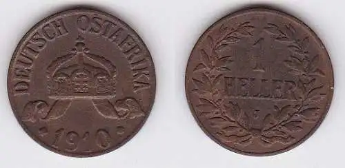 1 Heller Kupfer Münze Deutsch Ostafrika 1910 J (121732)