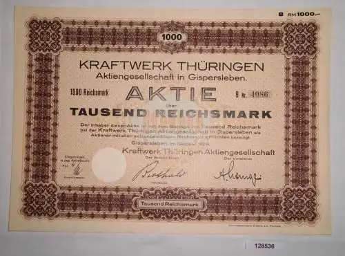 100 Reichsmark Aktie Kraftwerk Thüringen AG Gispersleben Oktober 1929 (128536)