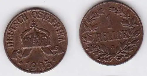 1 Heller Kupfer Münze Deutsch Ostafrika 1905 J (122670)