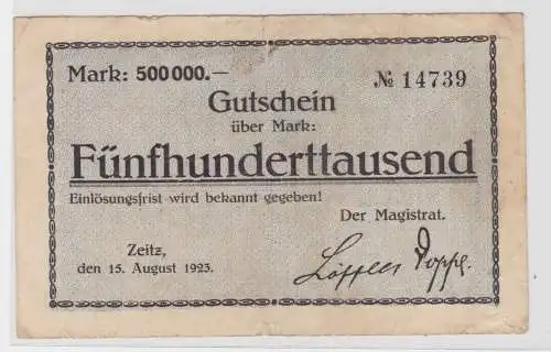 500000 Mark Banknote Inflation Notgeld Stadt Zeitz 15.8.1923 (135550)