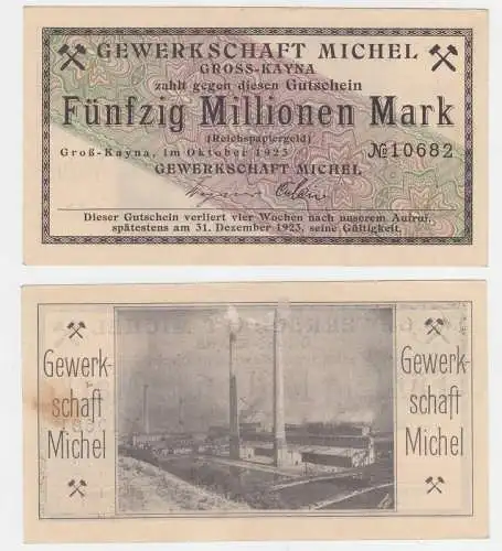 50 Millionen M. Inflation Banknote Gross Kayna Gewerkschaft Michel 1923 (110997)