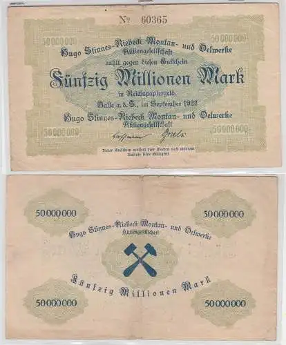 50 Millionen Mark Banknote Halle Hugo Stinnes Riebeck Montan 1923 (112230)