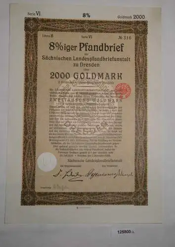 2000 Goldmark Pfandbrief Sächsische Landespfandbriefanstalt Dresden 1928 /125800