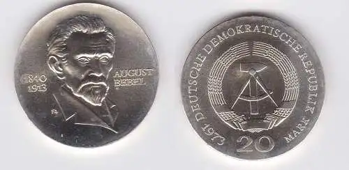 DDR Gedenk Münze 20 Mark August Bebel 1973 Silber (128507)