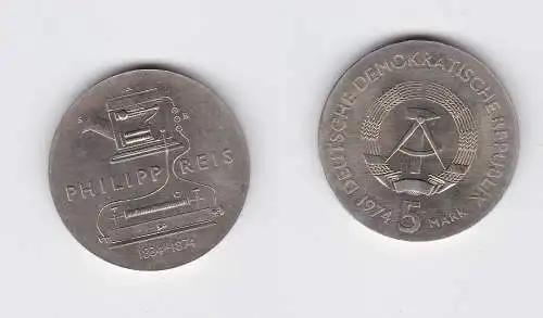 DDR Gedenk Münze 5 Mark Philipp Reis 1974 Stempelglanz (128273)