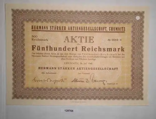 500 Reichsmark Aktie Hermann Stärker AG Chemnitz 26. Juli 1942 (128765)