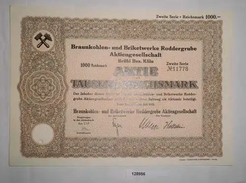 1000 RM Aktie Braunkohlen- & Briketwerke Roddergrube AG Brühl Juli 1935 (128956)