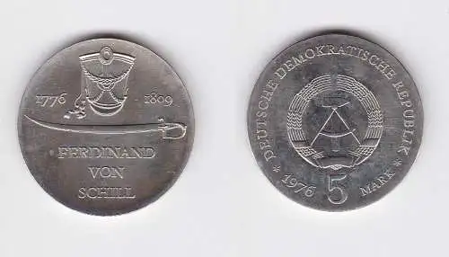 DDR Gedenk Münze 5 Mark Ferdinand von Schill 1976 Stempelglanz (128326)