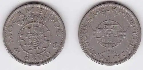 5 Escudos Kupfer Nickel Münze Mosambik Moçambique 1973 (123427)