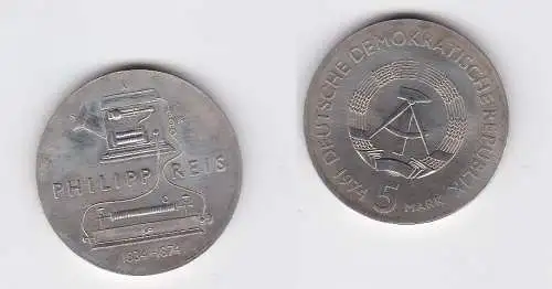 DDR Gedenk Münze 5 Mark Philipp Reis 1974 Stempelglanz (128444)