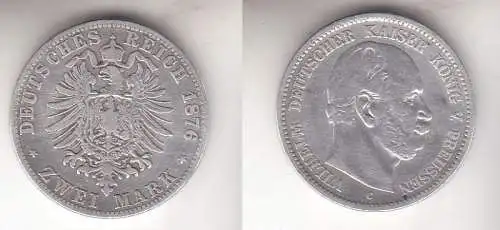 2 Mark Silbermünze Preussen Kaiser Wilhelm I. 1876 C Jäger 96  (112827)