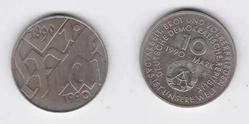 DDR Gedenk Münze 10 Mark 100.Jahre 1.Mai Feiertag 1990 Stempelglanz (128422)